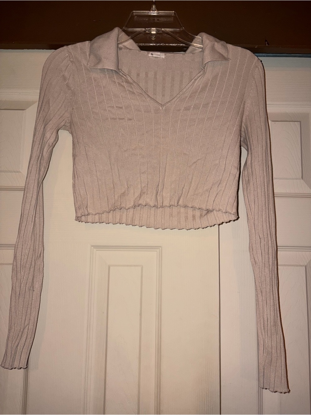 Garage Women's Collared Ribbed Long-Sleeve Crop Top